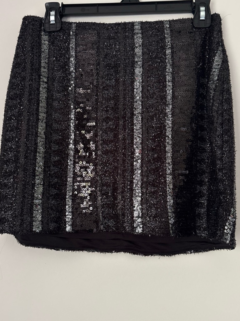 Express Black Mini Skirt with Silver Sequin Stripes